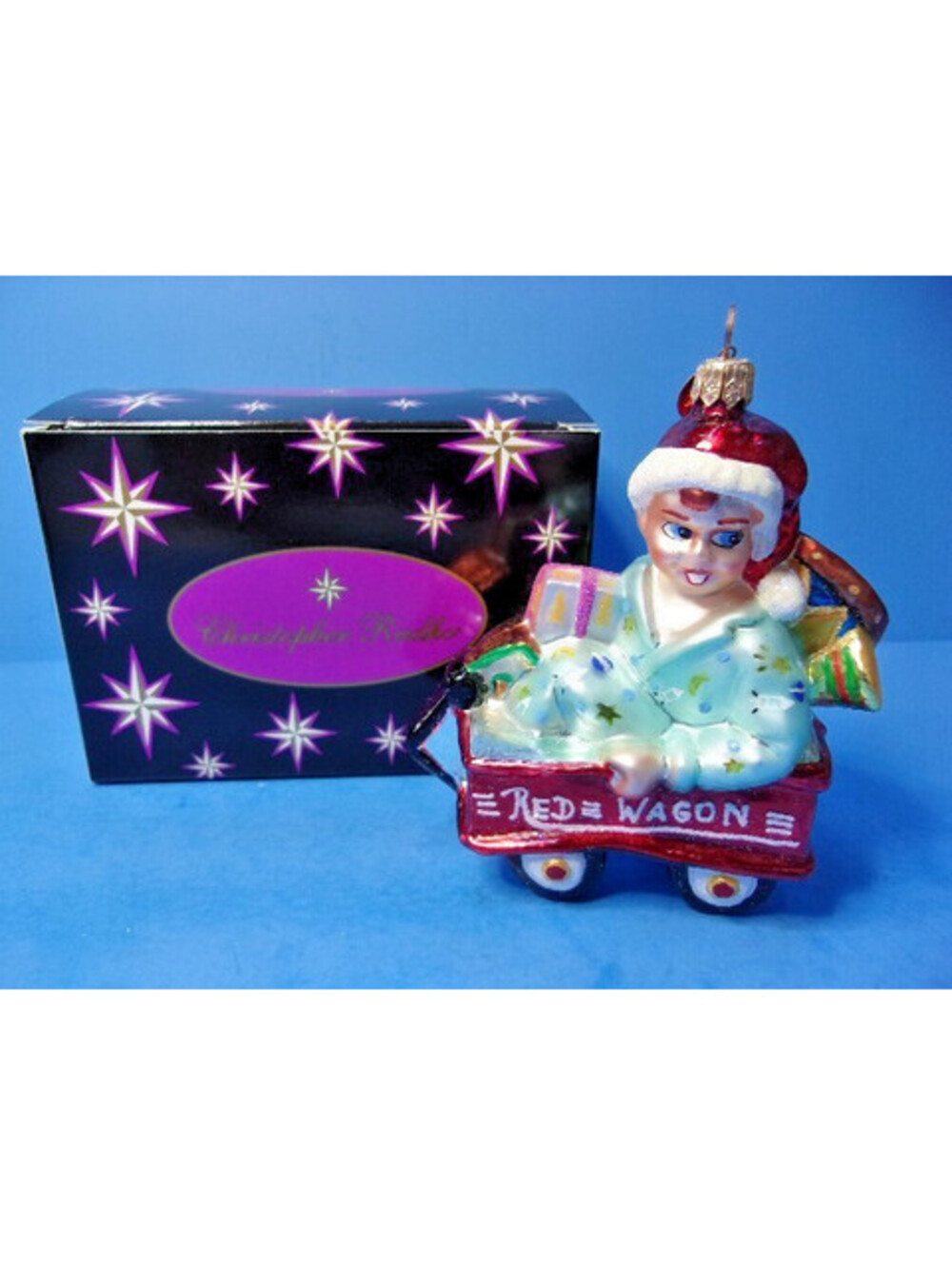 Christopher Radko RED WAGON RIDER Glass Christmas Ornament 00-155-00 Vintage